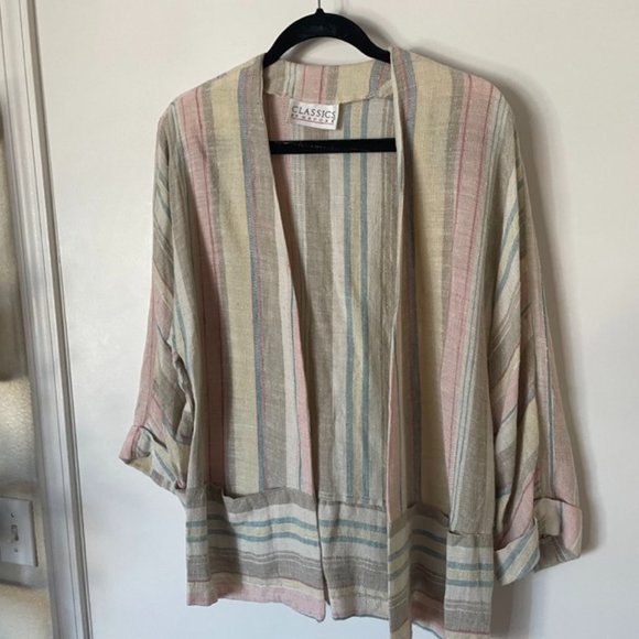 vintage flowy open jacket / boho minimalist pastel stripes beach cool grandma 🌼 - Picture 1 of 5